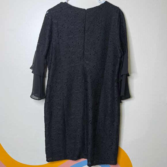 Chico's Lace Midi Dress 10 / 1.5 Black Embroidered Lace Tiered Bell Sleeve NWT - Picture 2 of 8